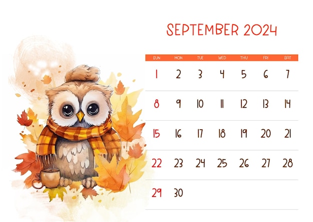 Photo calendrier à l'aquarelle du hibou de noël 2024