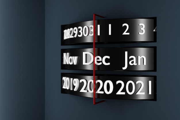 Photo calendrier de bande noire illustration 3d avec 12 mois, 31 jours et 2021 ans sur fond blanc.