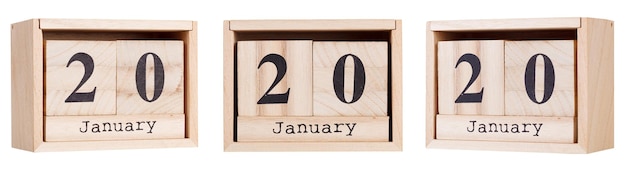 Calendrier en bois un ensemble de dates du mois 20 janvier sur un fond blanc et transparent libre