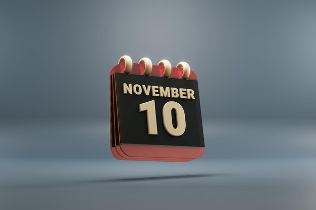 Photo calendrier de bureau noir et rouge avec date du 10 novembre design moderne avec el doré