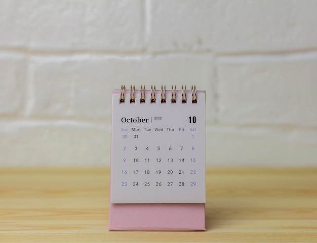 Calendrier de bureau pour octobre 2022.Calendrier de planification pour le mois.