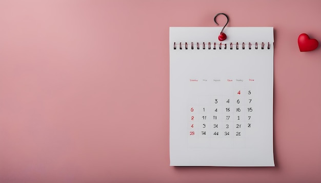 un calendrier avec la date d'avril et février est affiché sur un fond rose