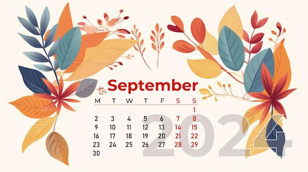 calendrier floral coloré papier peint de bureau feuilles branches calendrier de bureau