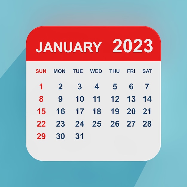 Calendrier Icône Plate Janvier 2023 Rendu 3d