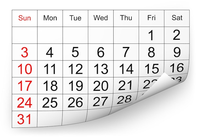 Photo calendrier janvier 2010 avec boucle de page isolé sur blanc