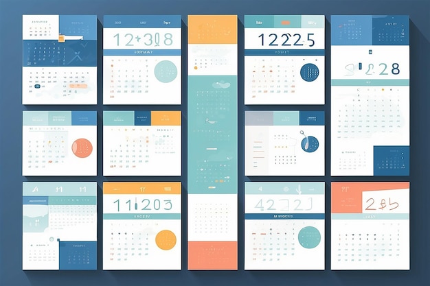 Calendrier minimaliste avec des jalons de travail à distance Conception plate vectorielle