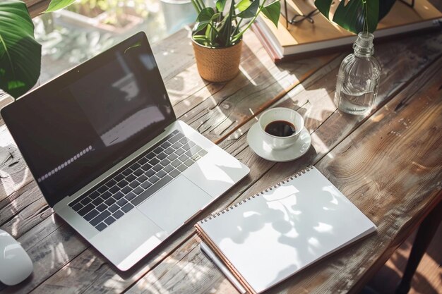 calendrier vide et carnet de notes sur une table de travail moderne