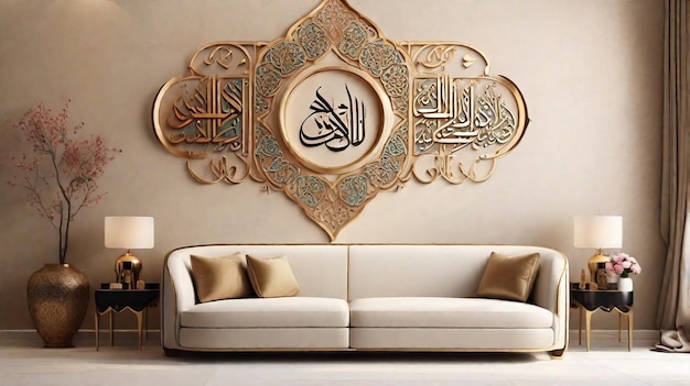 Photo calligraphie arabe de luxe sur fond islamique de mur blanc
