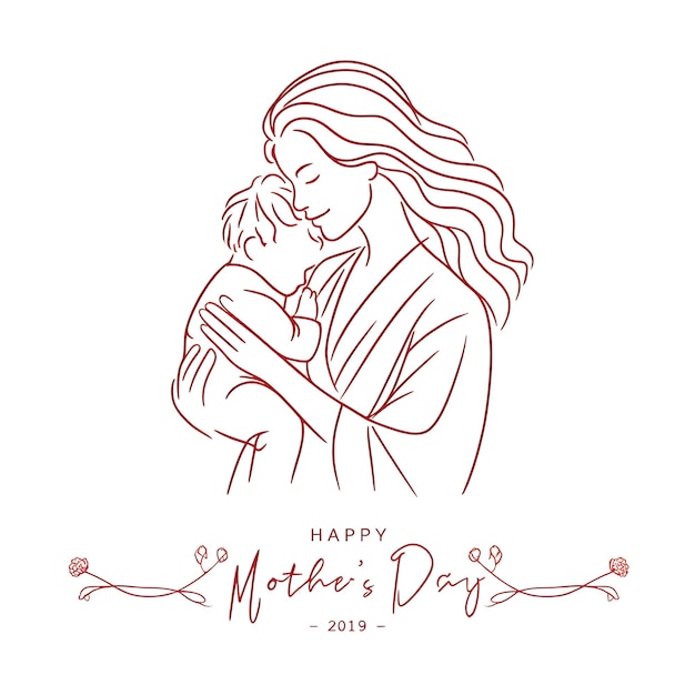 Calligraphie de la fête des mères Art abstrait avec un enfant et une mère ou conception de typographie de la journée des mères heureuses