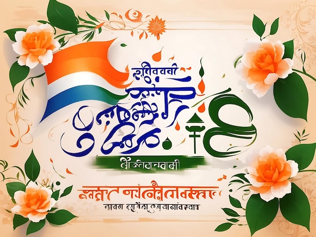 Photo calligraphie marathi prajasattak din signifie joyeux jour de la république en inde. elle est célébrée le 26.