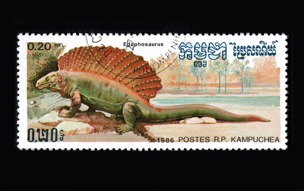 Cambodge CIRCA 1986 Timbre-poste cambodgien dédié à Edaphosaurus Edaphosaurus imagé