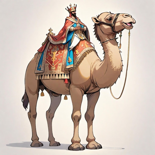 Photo camel caricature anthropomorphique portant les vêtements d'un roi et une couronne debout vue complète du corps