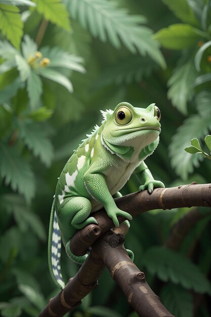 Un caméléon camouflé sur une branche d'arbre