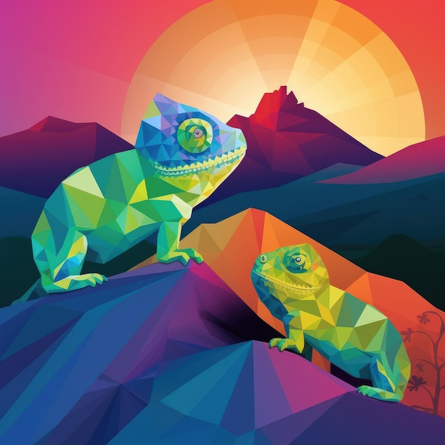 Photo le caméléon change de couleur au sommet des montagnes au coucher du soleil couleurs pastel clair génératif ai