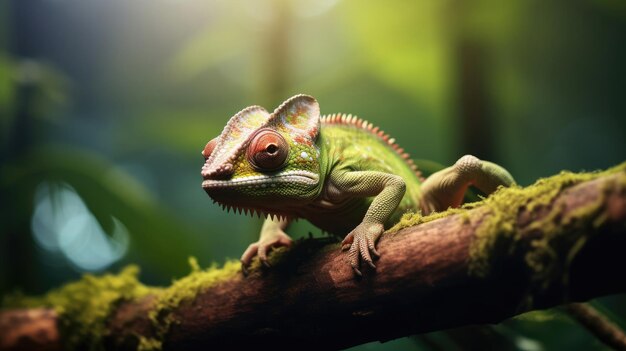 caméléon coloré sur une branche dans la jungle