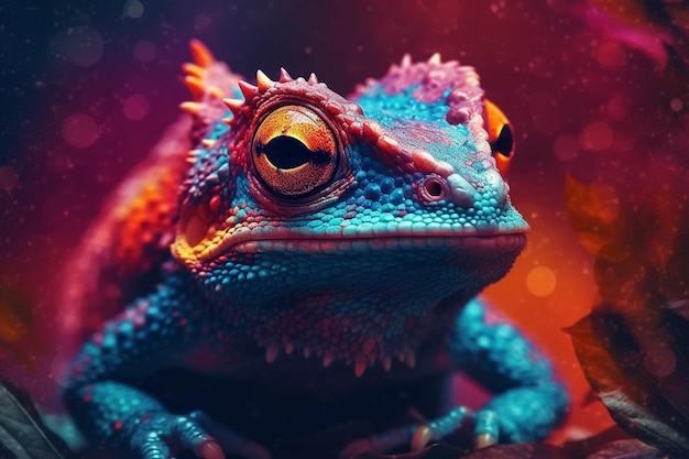 Un caméléon coloré avec le mot caméléon sur le dessus.