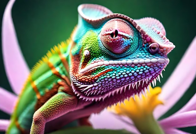 Photo un caméléon coloré avec un visage et un nez colorés