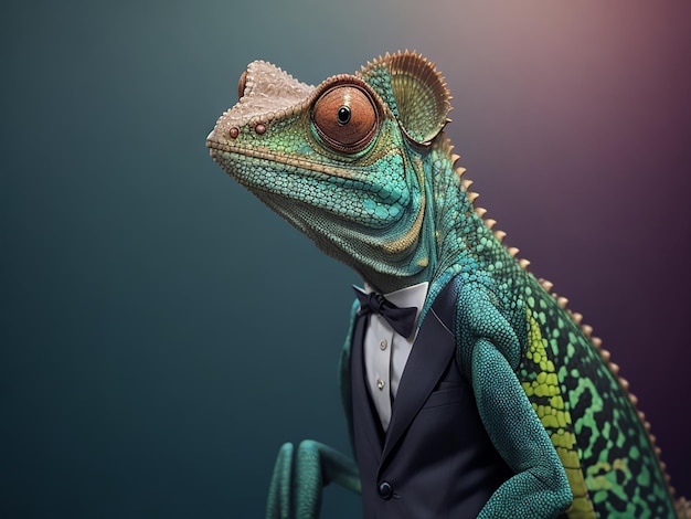 Caméléon en costume Studio Shot d'un caméléon généré par l'IA