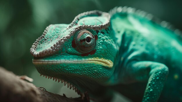 Caméléon de couleur verte bouchent IA générative