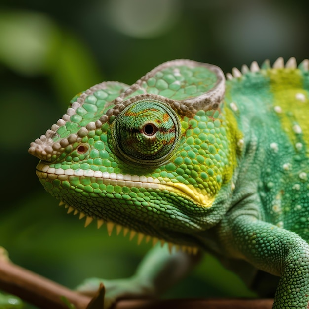 Caméléon de couleur verte bouchent IA générative