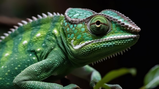 Caméléon de couleur verte bouchent IA générative