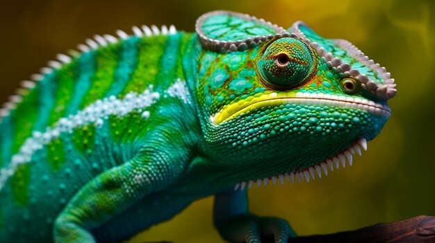 Un caméléon de couleur verte en gros plan Illustrateur d'IA générative