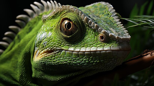 Caméléon de couleur verte en gros plan photo générative ai