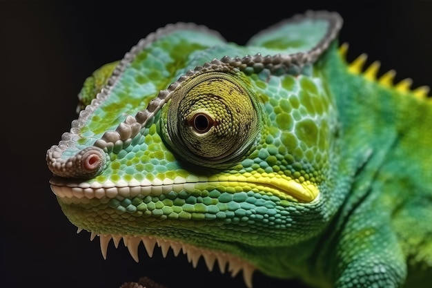 Caméléon de couleur verte se bouchent