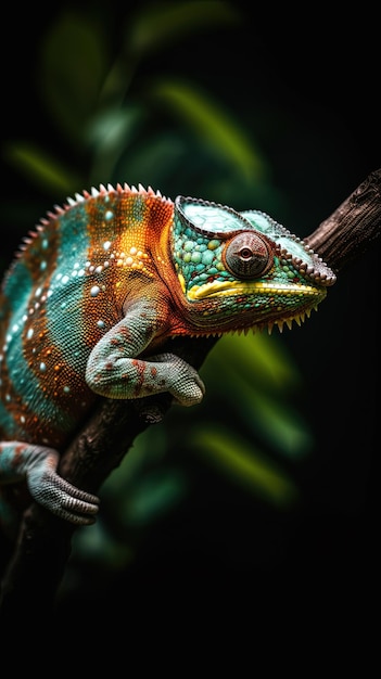 Caméléon de différentes couleurs sur la branche