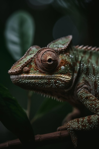 Un caméléon est assis sur une feuille.