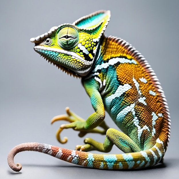 un caméléon est assis sur un fond gris images générées par ai