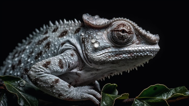 Un caméléon sur fond noir