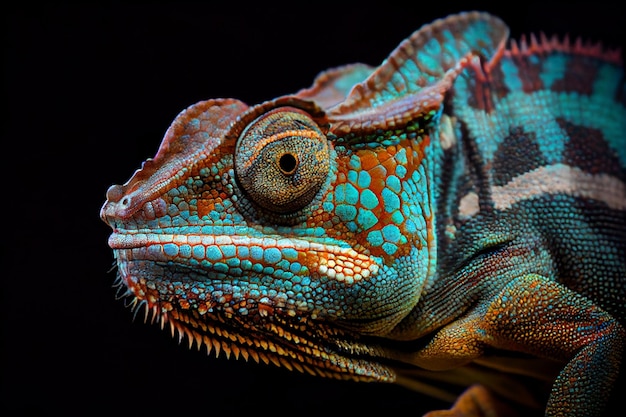 Un caméléon sur fond noir