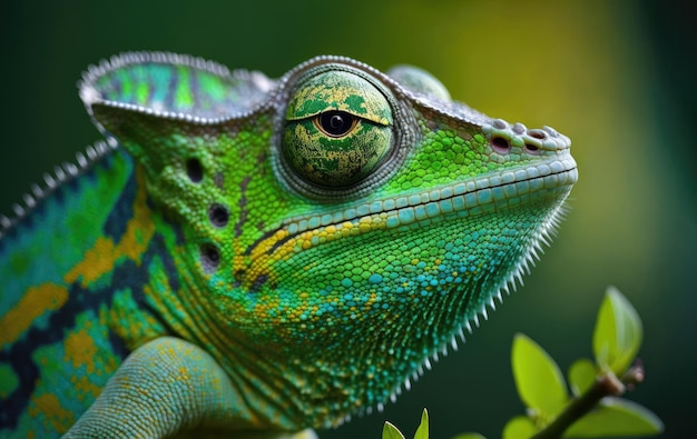 Caméléon lézard vert dans la nature Profil rapproché d'un incroyable reptile Generative AIi