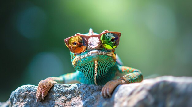 caméléon mignon portant des lunettes de soleil AI Generative