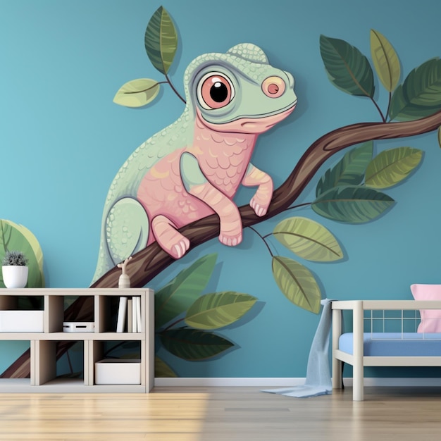 Photo caméléon papier peint décoration chambre design d'intérieur ai art généré