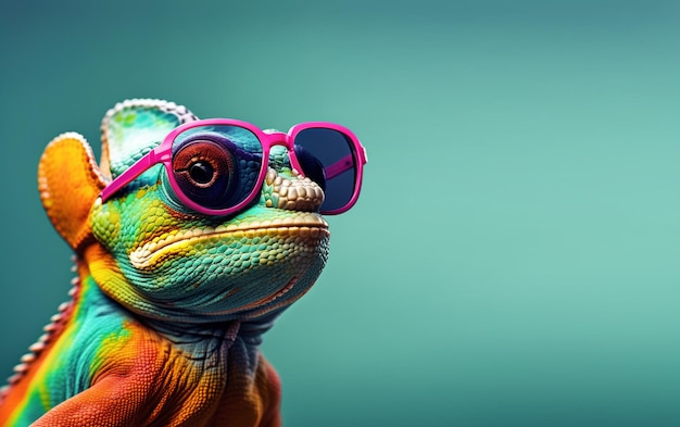 un caméléon portant des lunettes de soleil