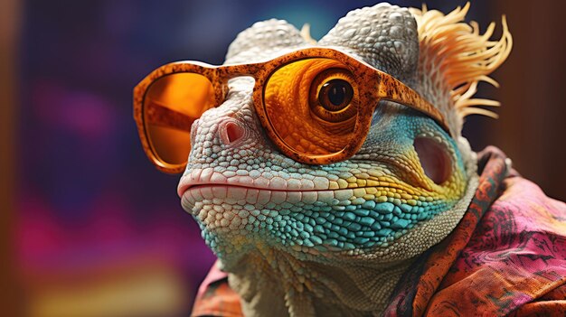 Caméléon portant des lunettes de soleil