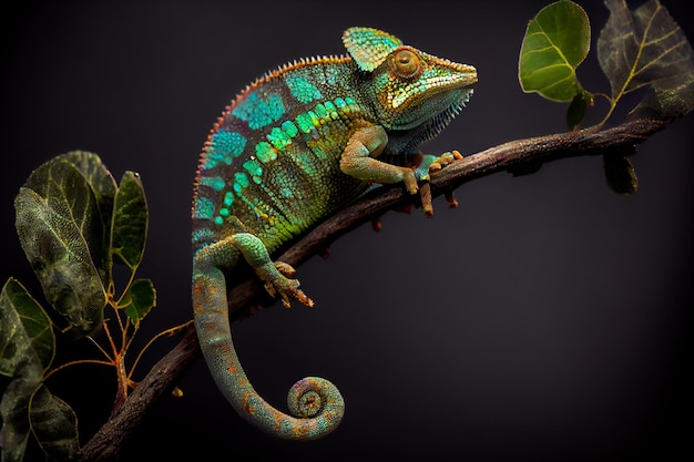 Caméléon vert sur branche Generative AIxA