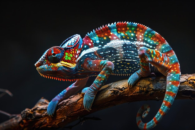 Un caméléon vibrant perché sur une branche