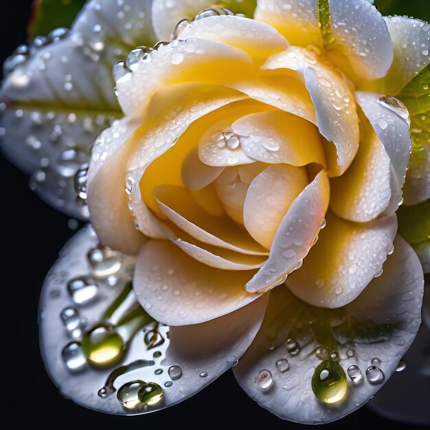 Camélias et gouttes de rosée isolées sur fond blanc