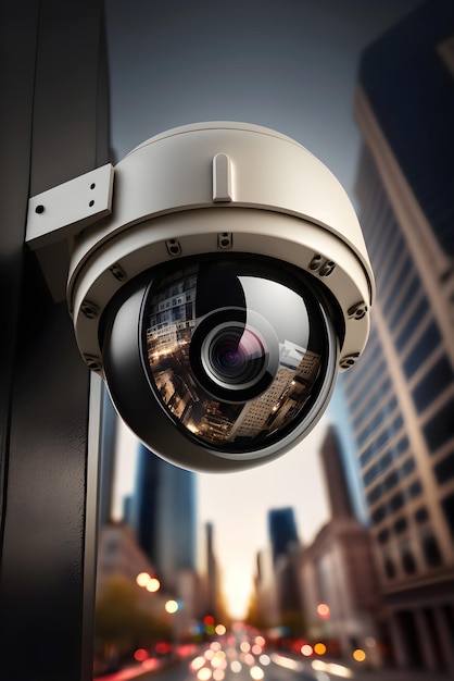 Photo caméra cctv dans smart city ai générée