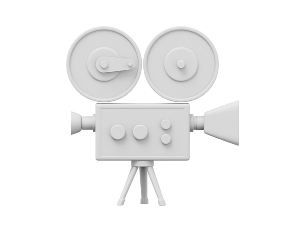 Photo caméra de cinéma de style dessin animé blanc vintage icône de rendu 3d de caméra vidéo rétro drôle sur fond blanc