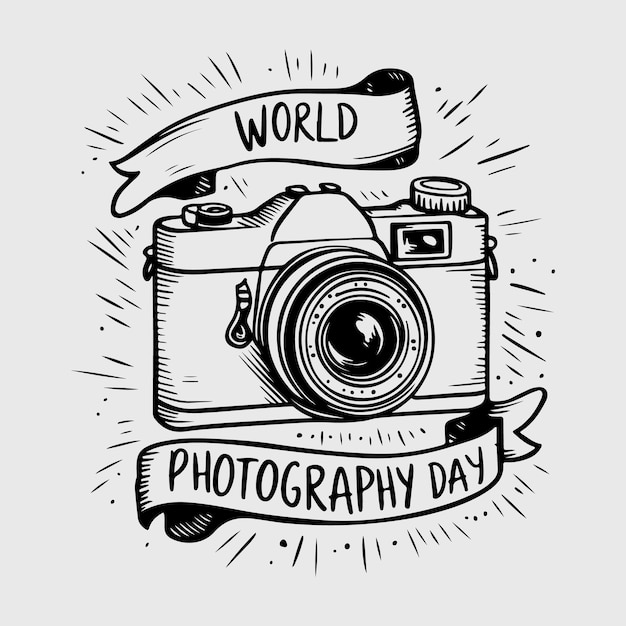 Caméra de dessin à la main avec vase Journée mondiale de la photographie