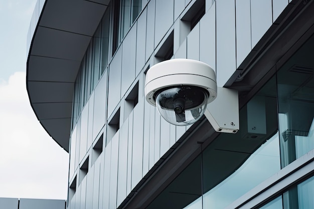 Caméra de sécurité sur le bâtiment moderne CCTV sur le mur de la ville Generative AI