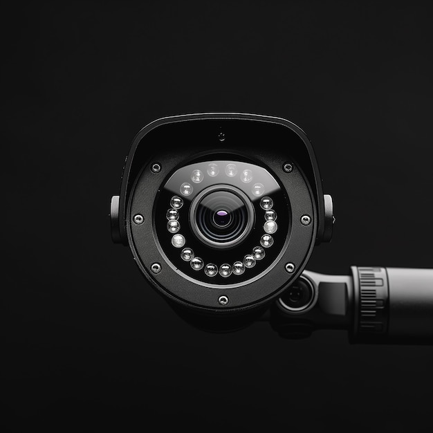 une caméra de sécurité CCTV sur un fond noir