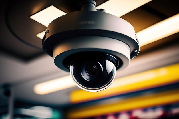 caméra de sécurité CCTV sur le plafond d'une épicerie