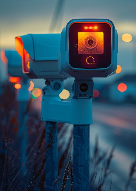 Photo caméra de sécurité routière ou caméra de vitesse sur la route avec un feu rouge