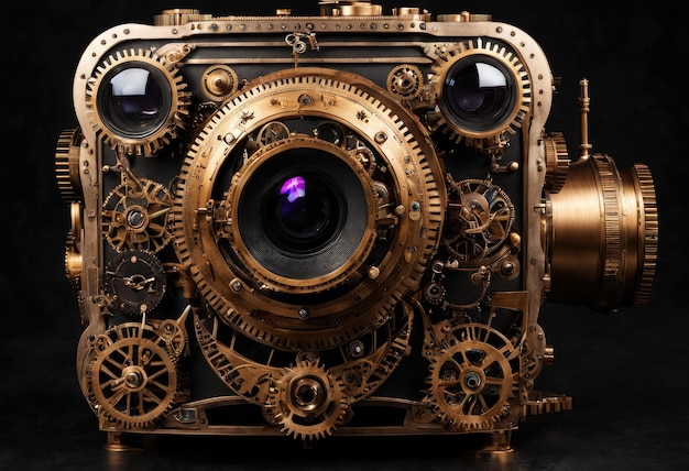 une caméra steampunk avec des objectifs et des engrenages élaborés IA générative