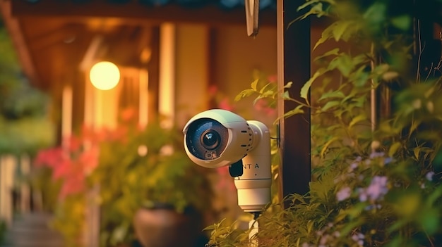 Une caméra de surveillance devant une maison.